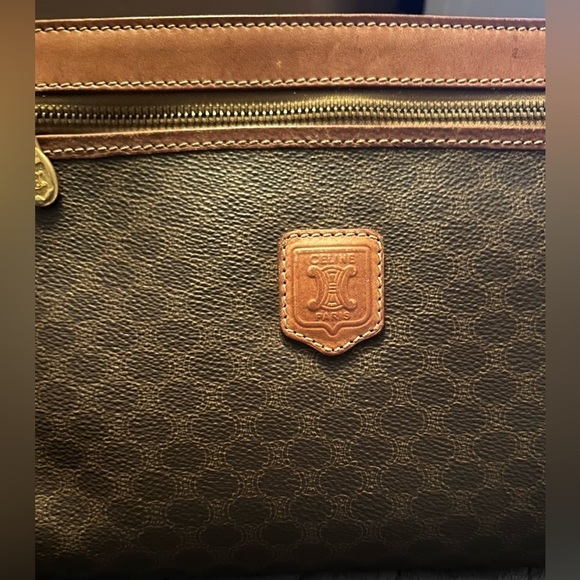 Celine Brown Clutch with Textured Fabric and Gold Zipper - Picture 7 of 9